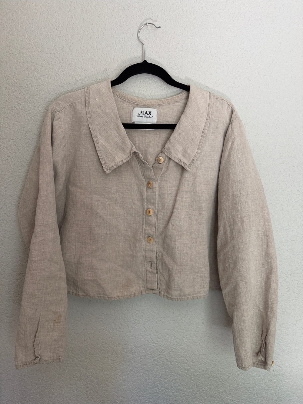 Flax Linen Button-Front Crop Shirt in Natural